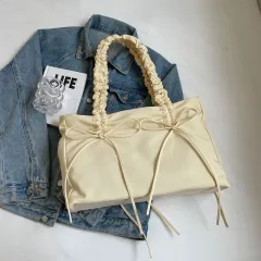 Pleated Large Capacity Bag Female Korean Style Simple And Casual Tote Bag Commuter Shoulder Bag - Yellow - View 1