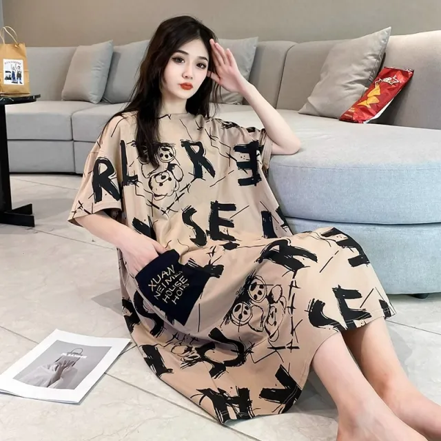 Home Wear Thin Short Sleeve Loose Plus Size Plump Girls Women's Pajamas 035 Pocket - Shop at LoveMi