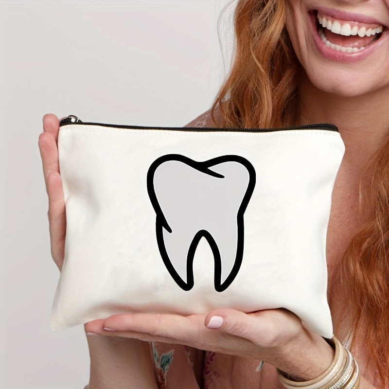 Tooth-patterned Canvas Zip Pouch For Kids Travel