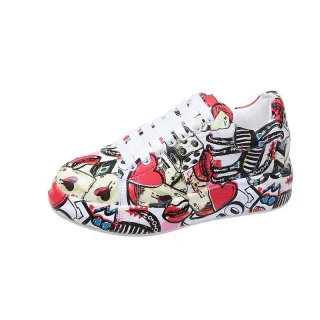 Women's Fashion Platform Casual Shoes Painted Sneakers - Red