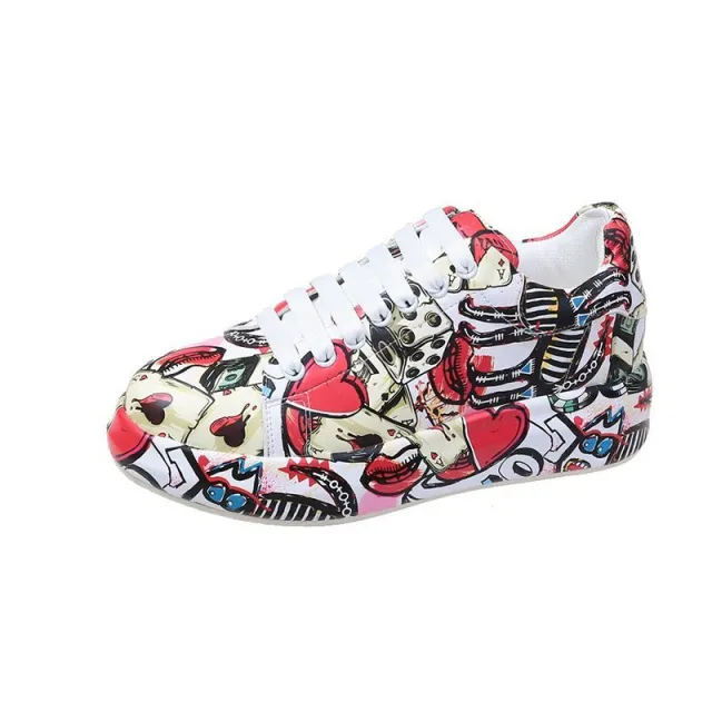 Women's Fashion Platform Casual Shoes Painted Sneakers Red - Shop at LoveMi