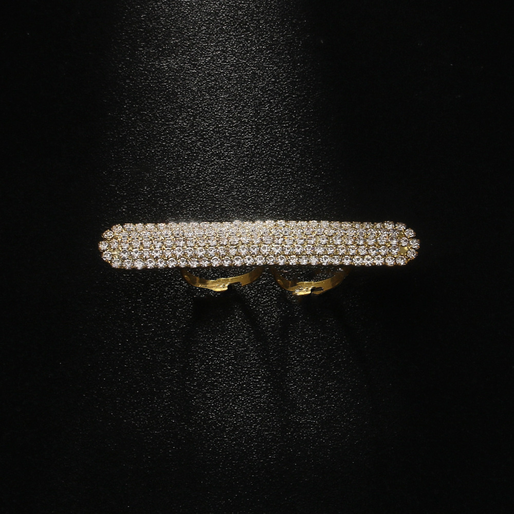 Geometric Double Finger Simple Rhinestone Adjustable Ring