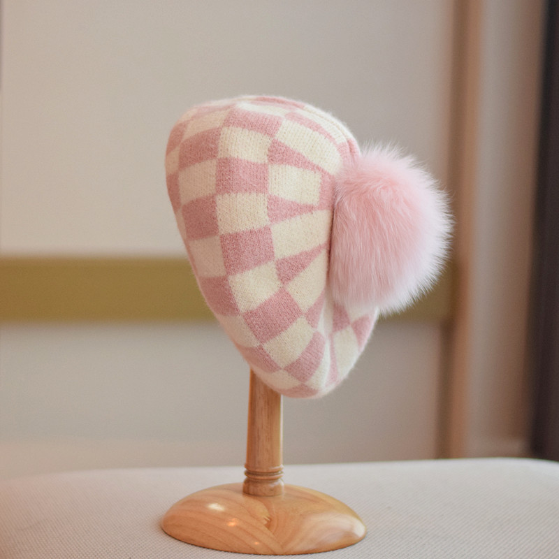 Women's French Retro Square Grid Beret