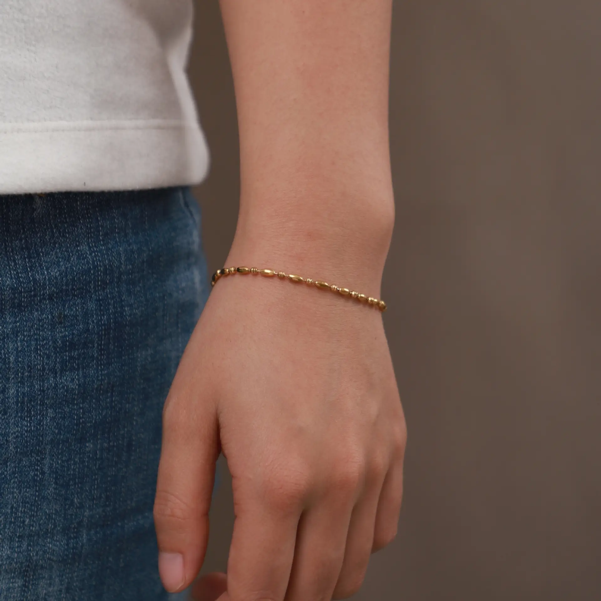 Women's Bracelet 18K Gold Oval Bead Necklace