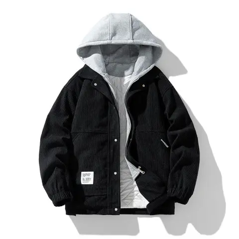 Men's Coat Cotton Corduroy Fake Two-piece Hooded Cotton-padded Jacket