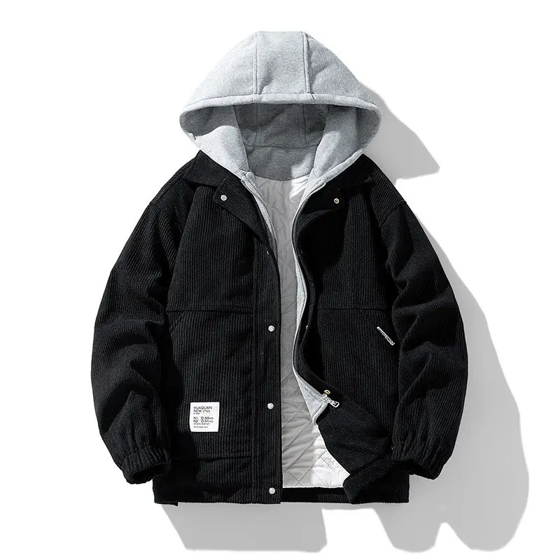 Men's Coat Cotton Corduroy Fake Two-piece Hooded Cotton-padded Jacket
