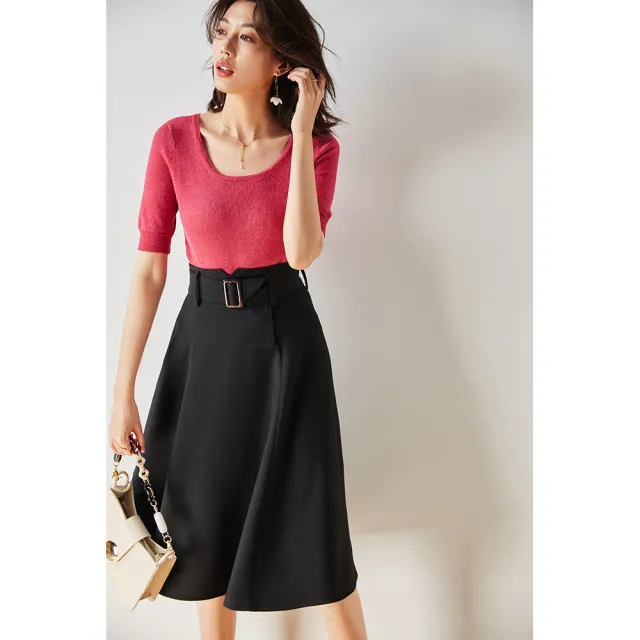 Roman Holiday Retro Temperament A Line Umbrella Skirt Mid length Black - Shop at LoveMi