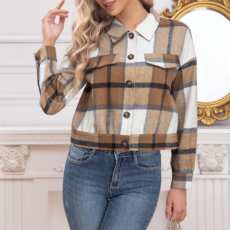 Single-breasted Plaid Lapel Light Long Sleeve Ladies