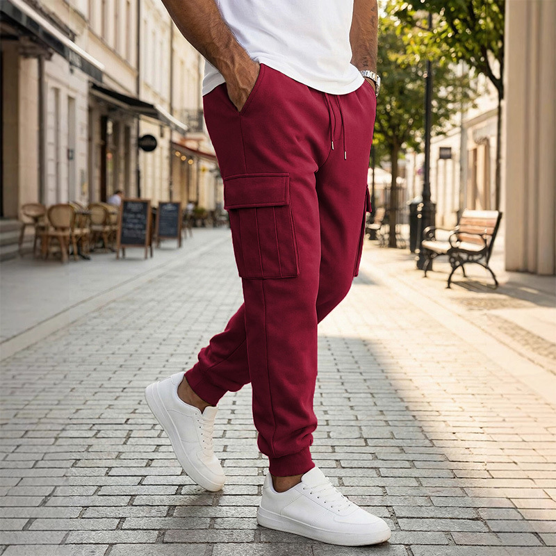 Mens Casual Workwear Pants With Multiple Pockets And A Drawstring