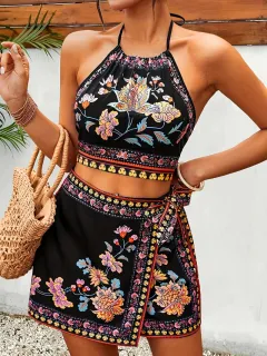 Women's Clothing Moderate Fake Ethnic Style Vest Shorts Set - View 1
