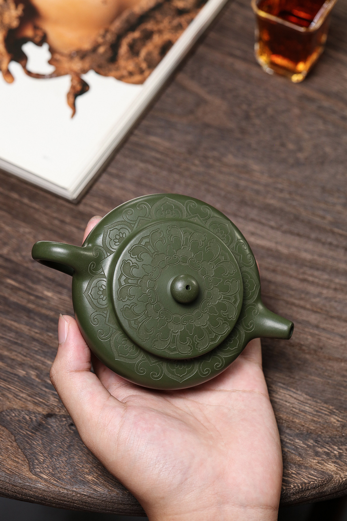 Title 6, Hand-carved flat morning purple sand teapot mad...