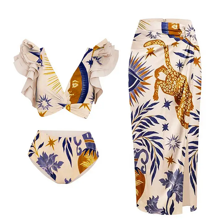 Strap-style Ethnic-print Two-piece Swimsuit