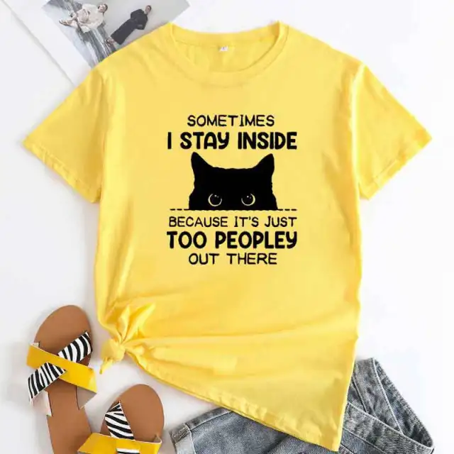 Women's Cotton Round Neck Short sleeved T shirt Yellow Black Picture - Shop at LoveMi