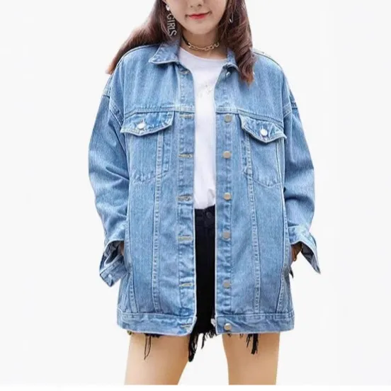 Baggy Casual Jacket Long Sleeve Plus Size Top Light Blue - Shop at LoveMi