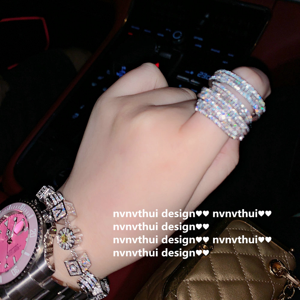 18K Platinum Plated 4-layer Ladder Zirconium Thick Multilayer Ring Space Ladder Zircon Multi-layer