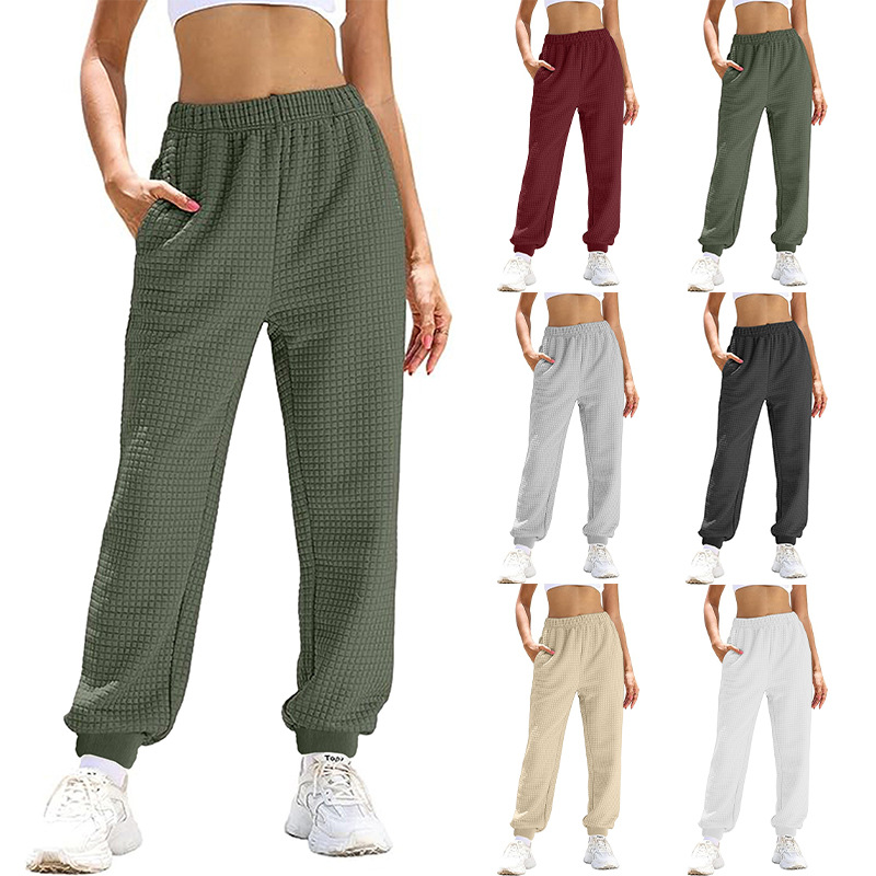 Home Workout Waffle-Weave Casual Pants Long Trousers