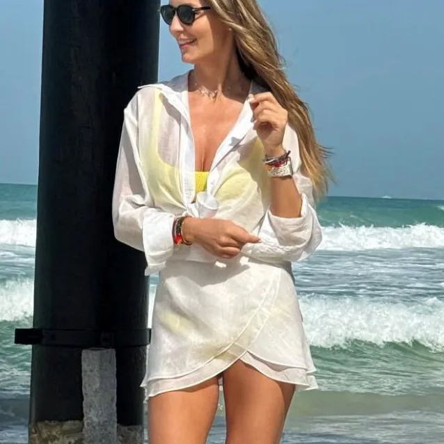 Beach Sun Protection Shirt Seaside Leisure Vacation Skirt Swimsuit Blouse Shirt Suit White - Shop at LoveMi