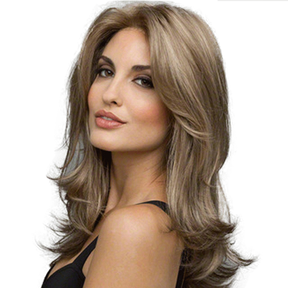 Mid length Fashion Women's Mid length Curly Hair Synthetic Wigs Linen Brown - Shop at LoveMi