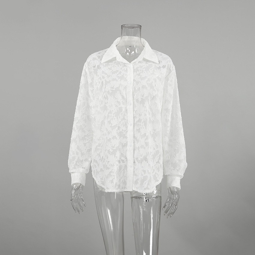 Title 17, French White Jacquard Loose Temperament Lapel S...