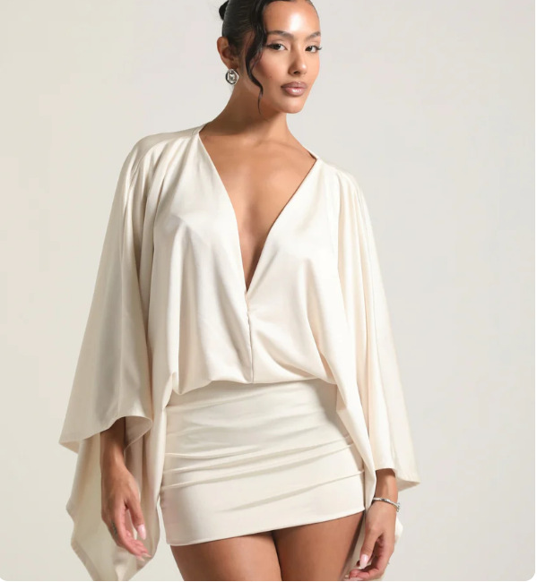 Women's Solid Color And Vneck Stitching Casual Ultra Short Allmatching Dress White - Shop at LoveMi