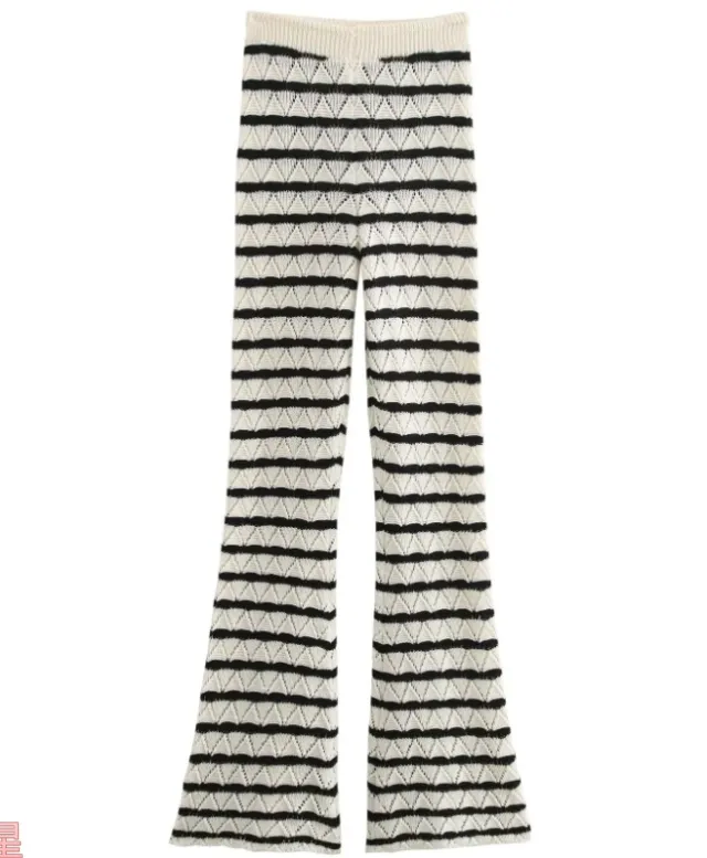 Women's Striped Knitted L Long Sleeve Bell bottom Pants Suit Striped Trousers M - Shop at LoveMi