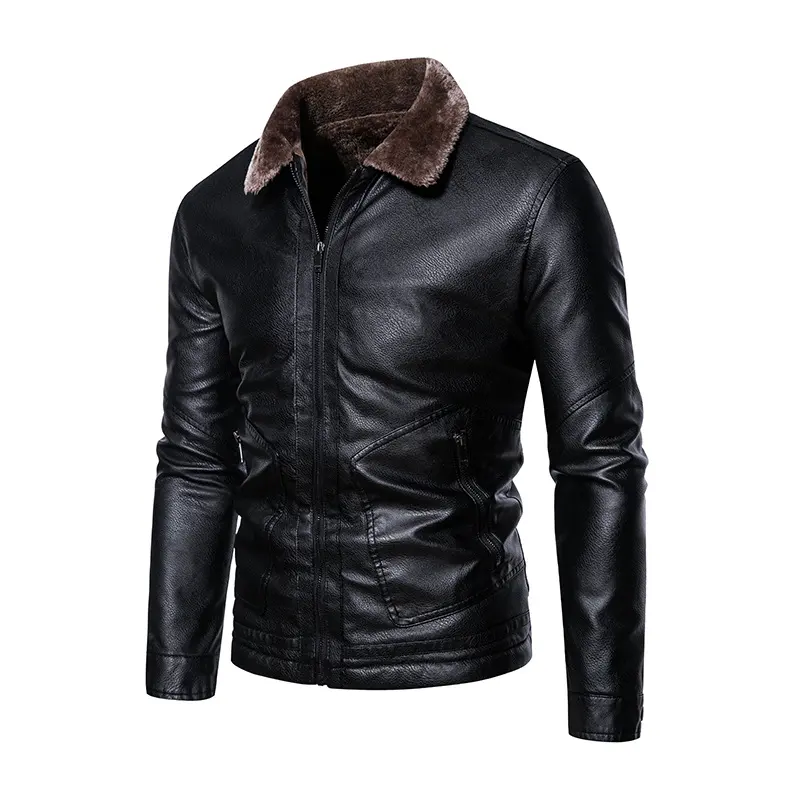 Slim Fit Lapel Business Casual Leather Jacket for Men