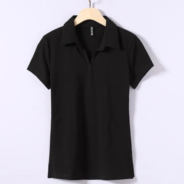 Solid Color Polo Collar Elegant Korean Style Slimming Summer Dress Top Black - Shop at LoveMi