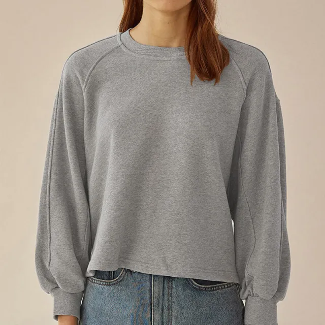 Loose Short Sleeve Lantern Sleeve Splicing Pullover Women's Sweater Melange Gray - Shop at LoveMi