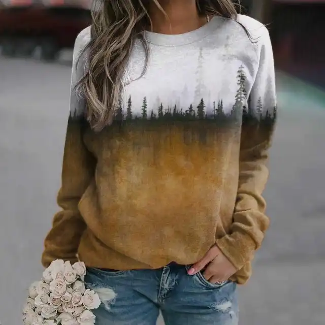 Casual Women's Pine Printed Crew Neck Sweatshirt Gbh0026 L - Shop at LoveMi