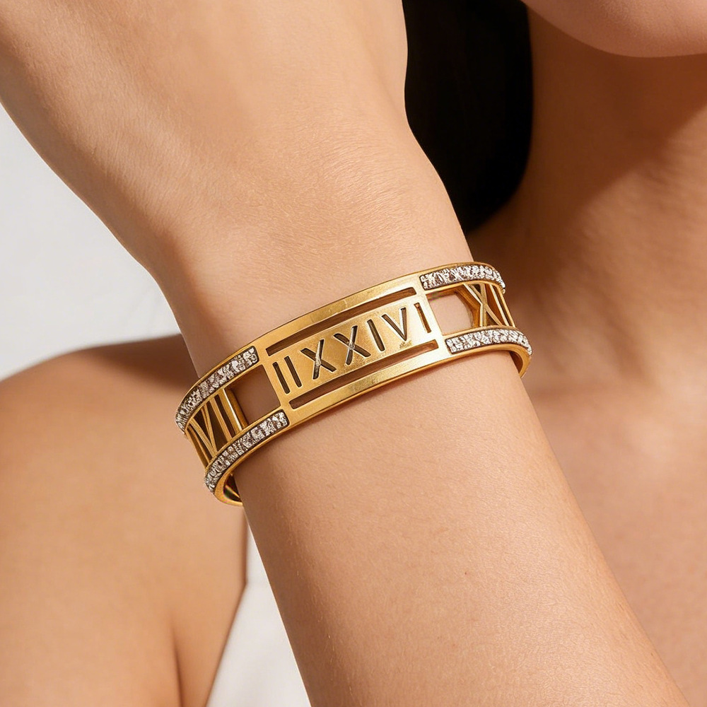 Roman Numeral Stainless Steel Hollow Clasp Bracelet product image
