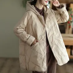 Women's Warm Single-breasted White Duck Down Jacket - Khaki - View 1