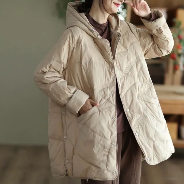 Women's Warm Single breasted White Duck Down Jacket Khaki - Shop at LoveMi