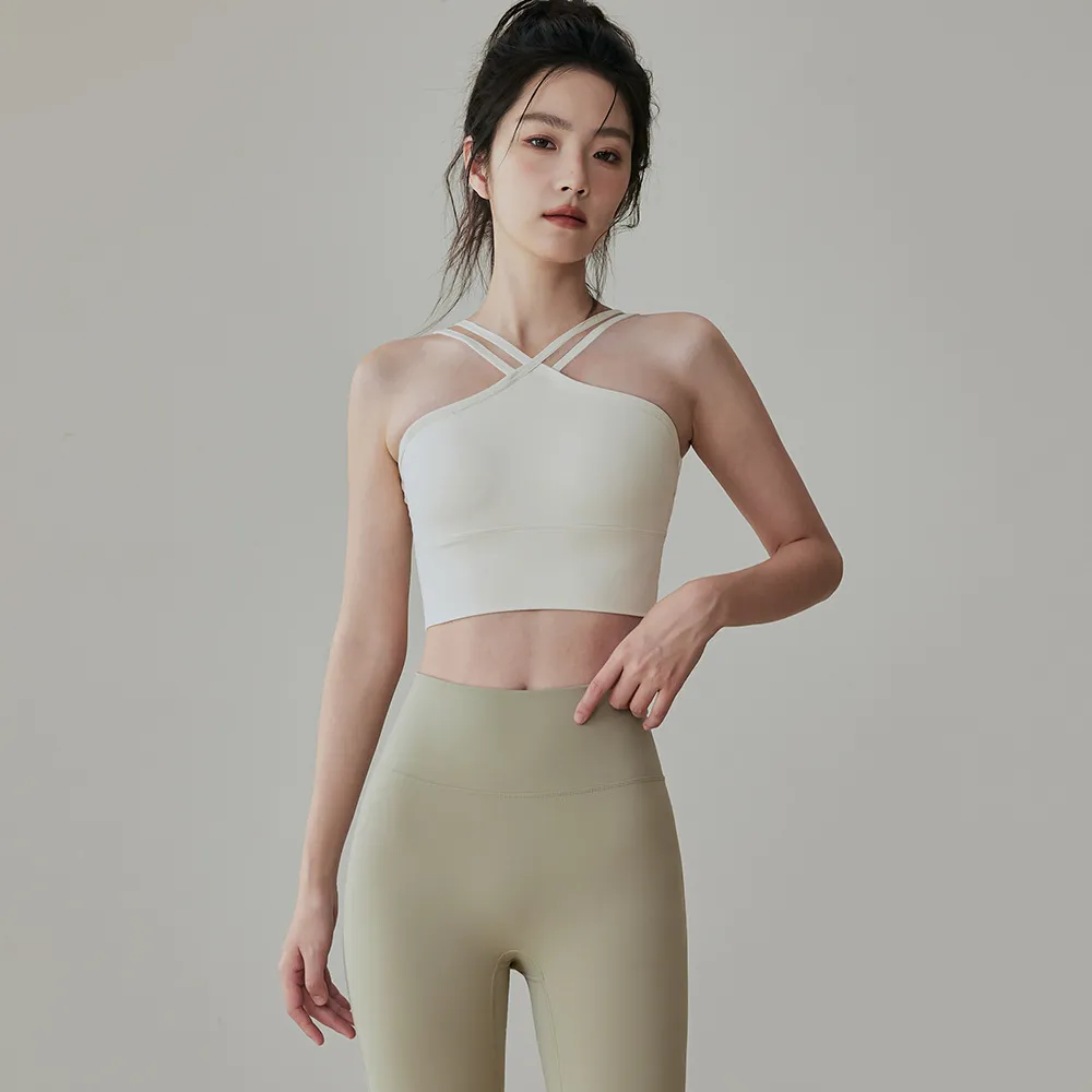 One-piece Yoga Underwear Women's Double Shoulder Strap Shockproof Sports Vest - White