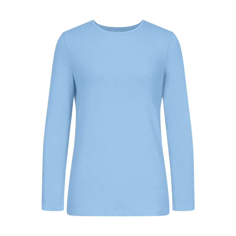 Women's Knitted Stretch Crew Neck T-shirt - Light Blue