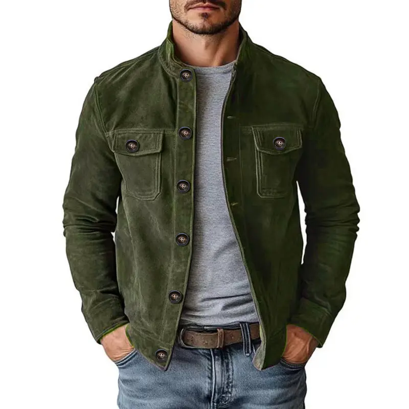 Vintage Single-breasted Jacket Men's Casual Motorcycle Faux