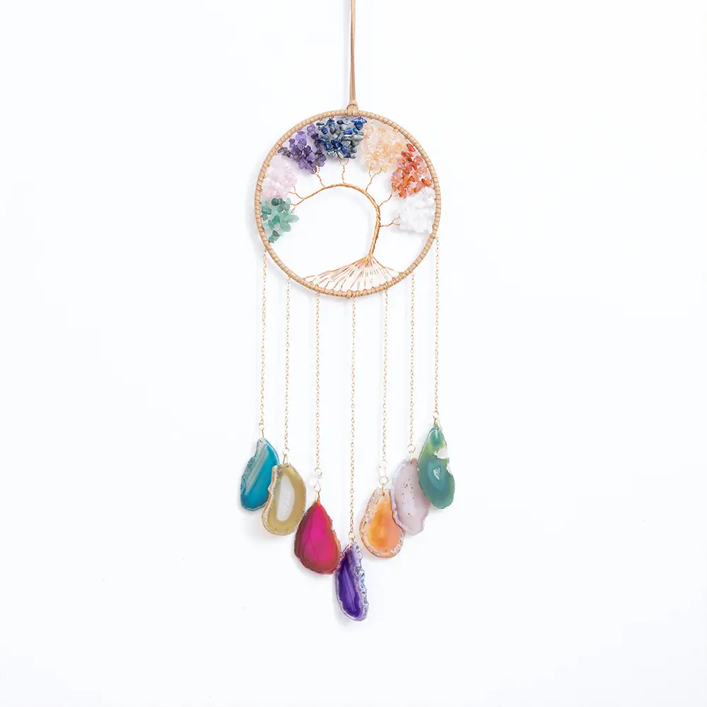 Seven-wheel Energy Stone Agate Slices Lucky Tree Wind Chimes