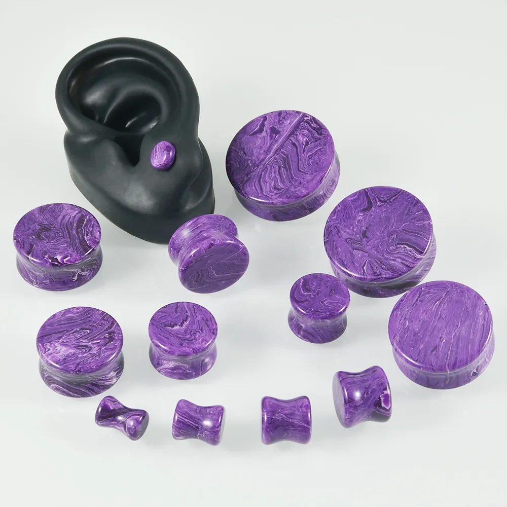 Crystal Red Flower Stone Solid Expansion Earplugs