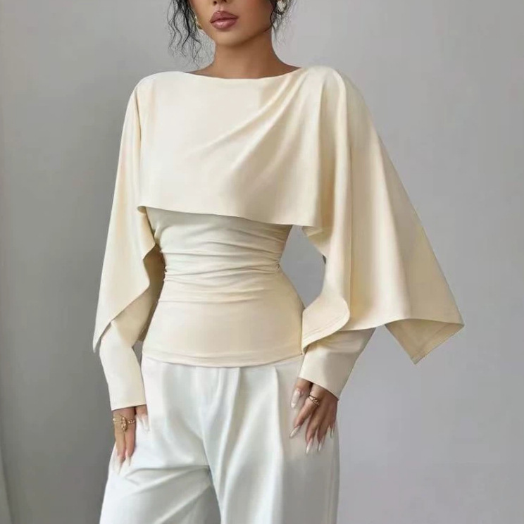 Short Top With A Shawl-style Round-neck Cape Design
