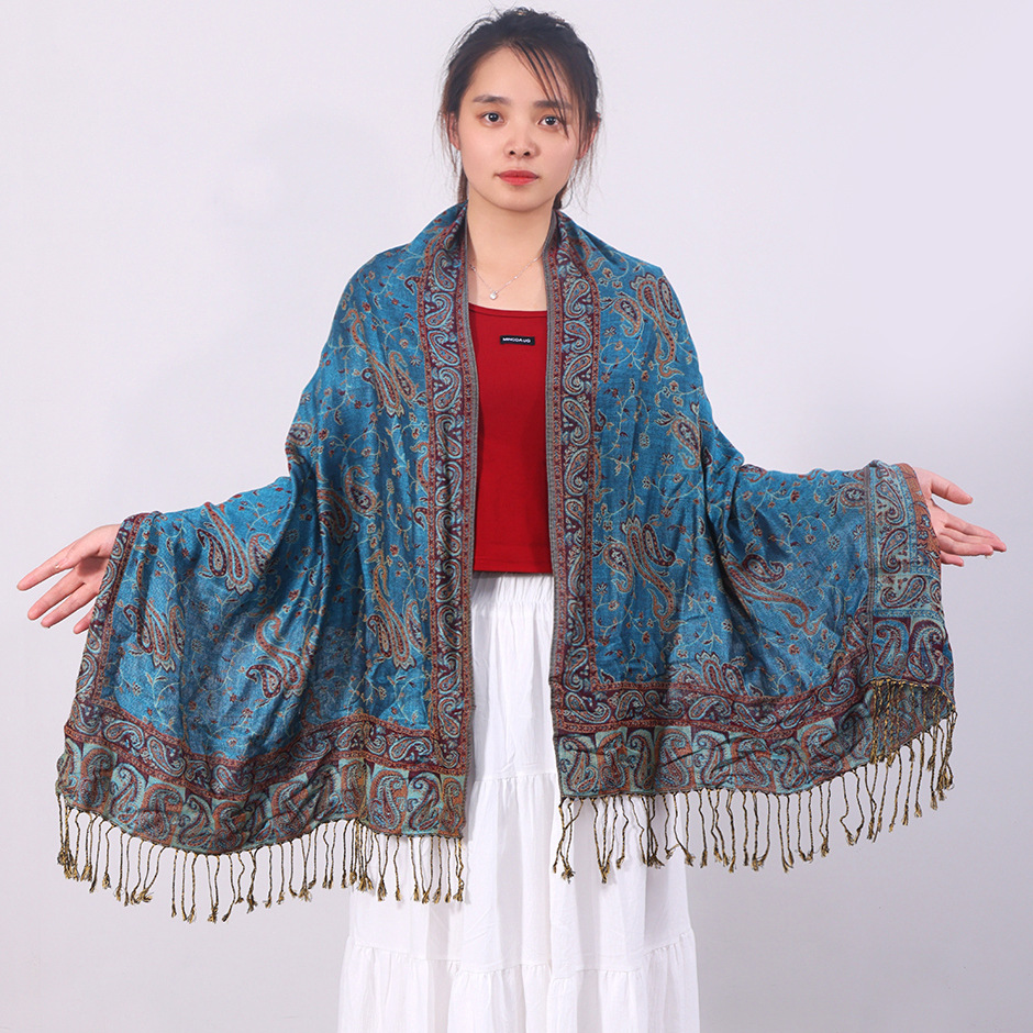 Cashmere Classic All-match Jacquard Cashew Tassel Scarf For Four Seasons