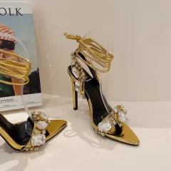 Women's Cold Noodles With Sesame Sauce Stiletto Heels Low - Gold - View 1