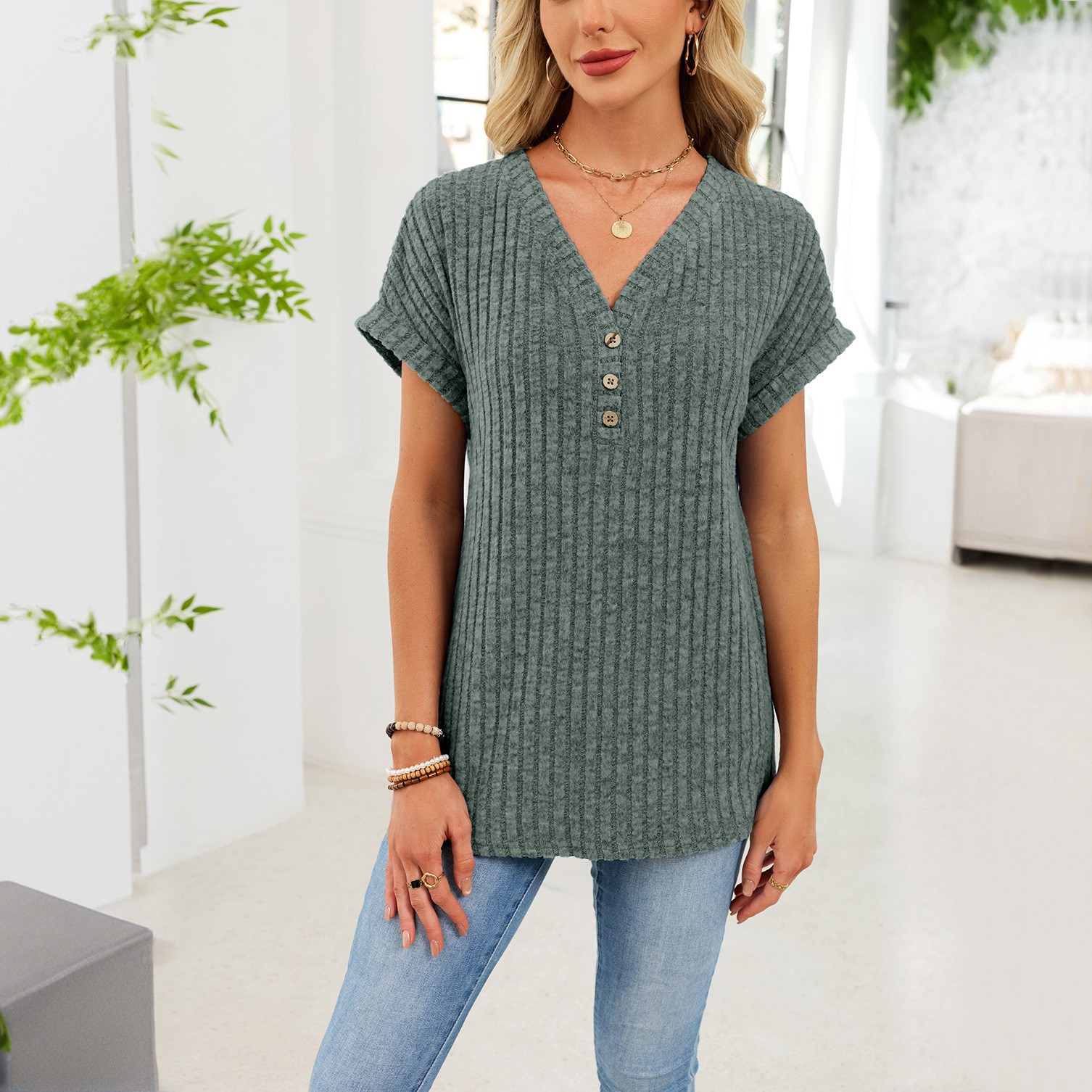 Womens New Solid-color Short-sleeve T-shirt