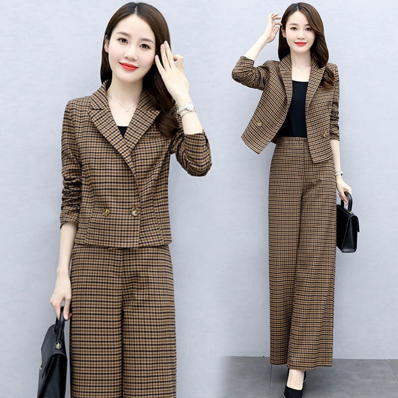 Temperament Western Style Lattice Loose Pants Two-piece - Image 2