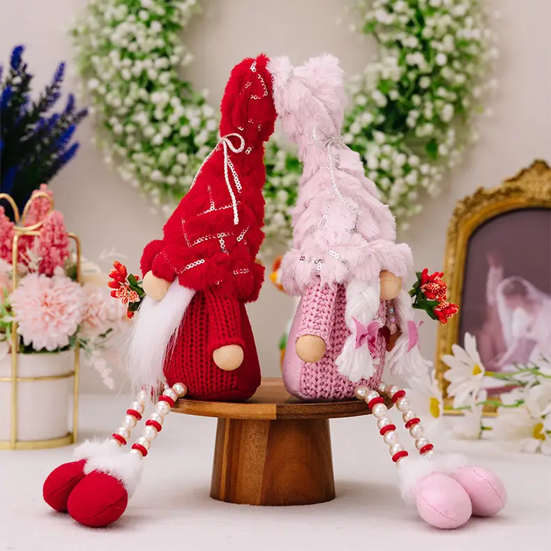 Decorative Sequins Plush Bonnet Valentine's Day Gift Dwarf Doll Pearl Hanging Leg Doll