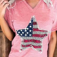 Women's Round Neck Loose Short Sleeve - Star-L - View 1
