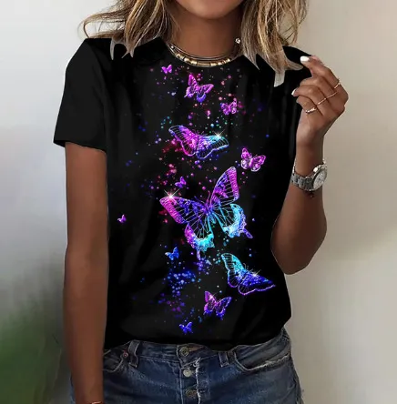 Women's Butterfly Colorful Printing Short Sleeve Style8 - Shop at LoveMi