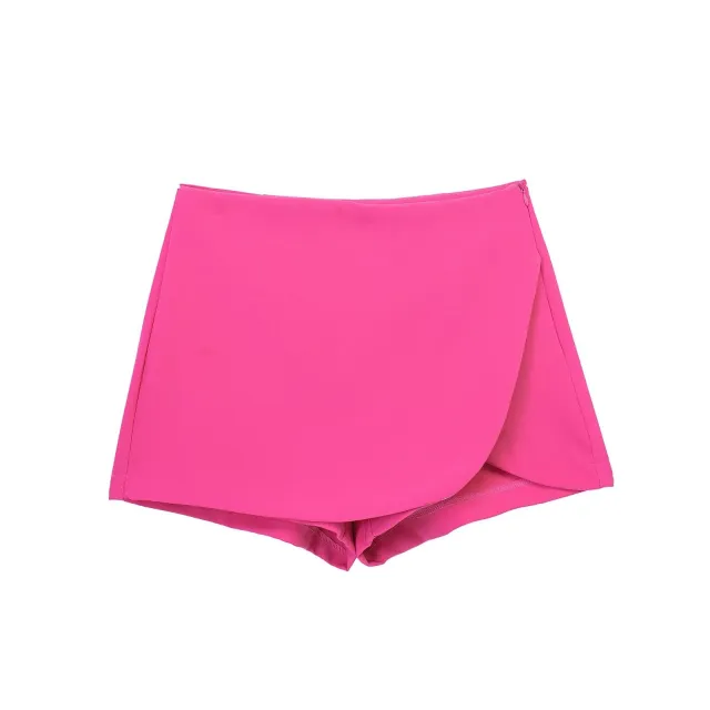 Women's High Waist Asymmetric Short Pantskirt Rosered - Shop at LoveMi