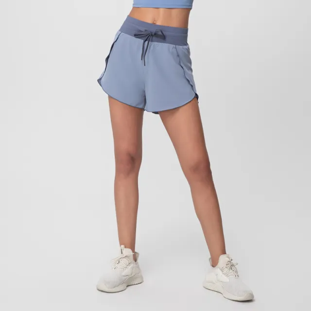 New Quick drying Sports Shorts Women's High Waist Contrast Color Yoga Pants Pocket Two in one Blue - Shop at LoveMi