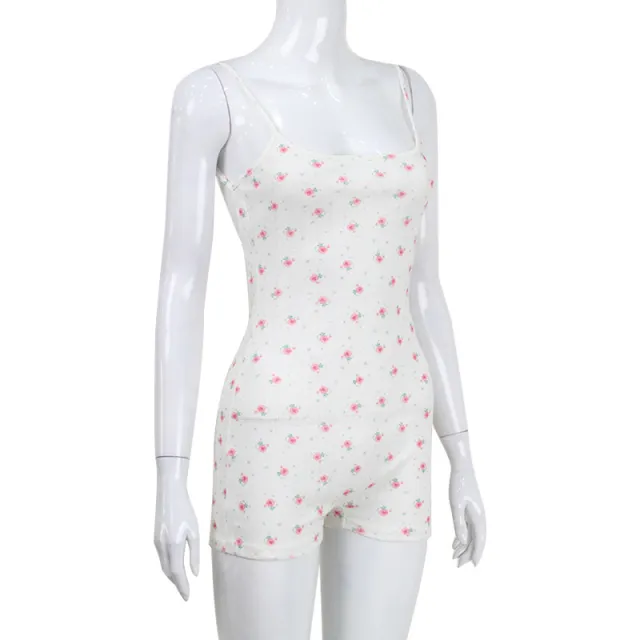Printed Sling Off neck Backless Lace up Outer Wear Shorts White - Shop at LoveMi