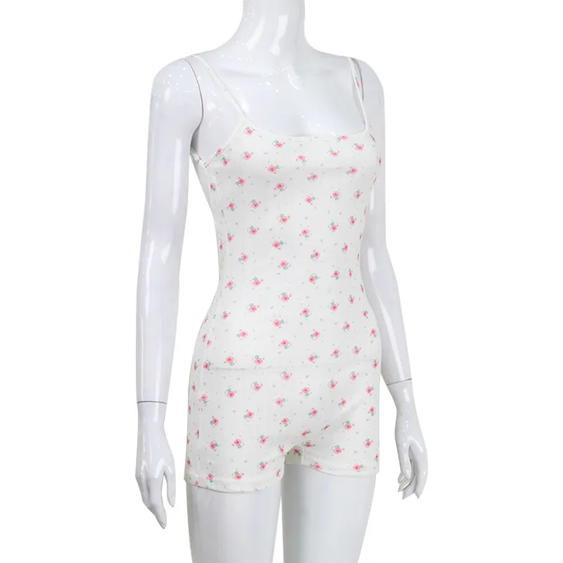 Printed Sling Off-neck Backless Lace-up Outer Wear Shorts - White