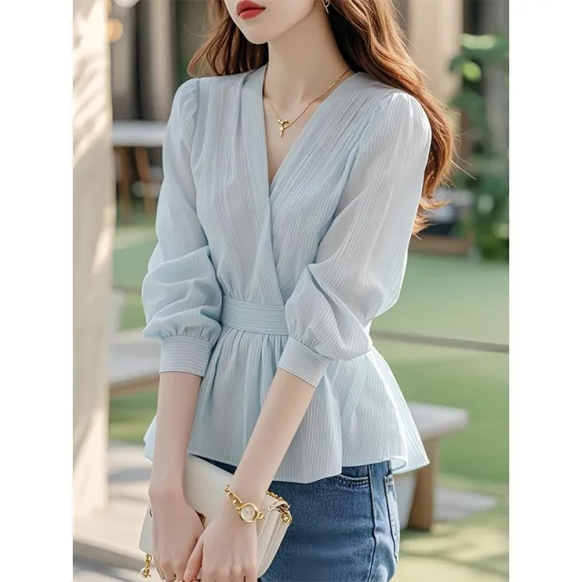 French High end Sense Of Light Luxury Blue Chiffon Blouse Shirt Blue - Shop at LoveMi